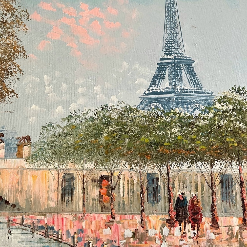 Paris Eiffel Tower Seine River Painting Signed